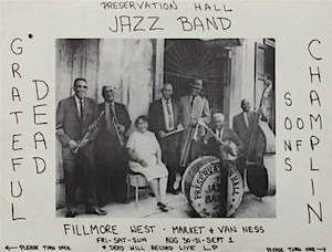 Handbill for the Grateful Dead, Sons of Champlin, and Preservation Hall Jazz Band at Fillmore West